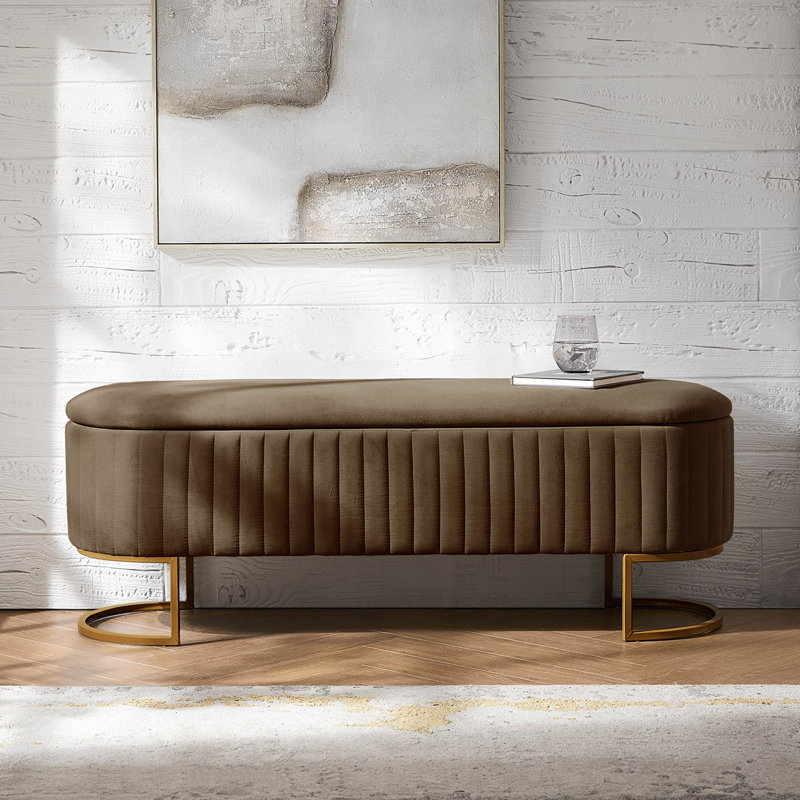 Ferdinand Modern Upholstered Storage Bench with Metal Legs, 19" H x 50.5" W x 16" D, Brown