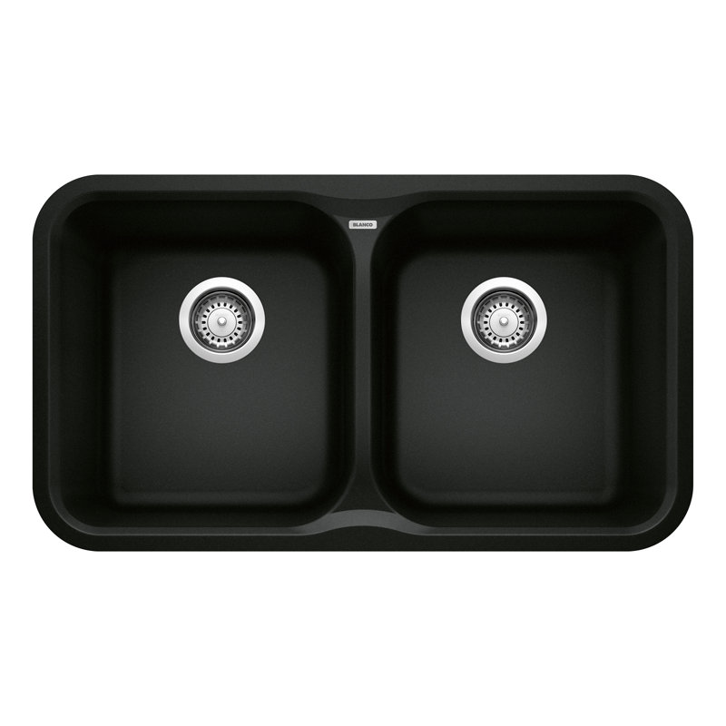 Évier de cuisine à double cuve en granite Vision, Noir charbon
