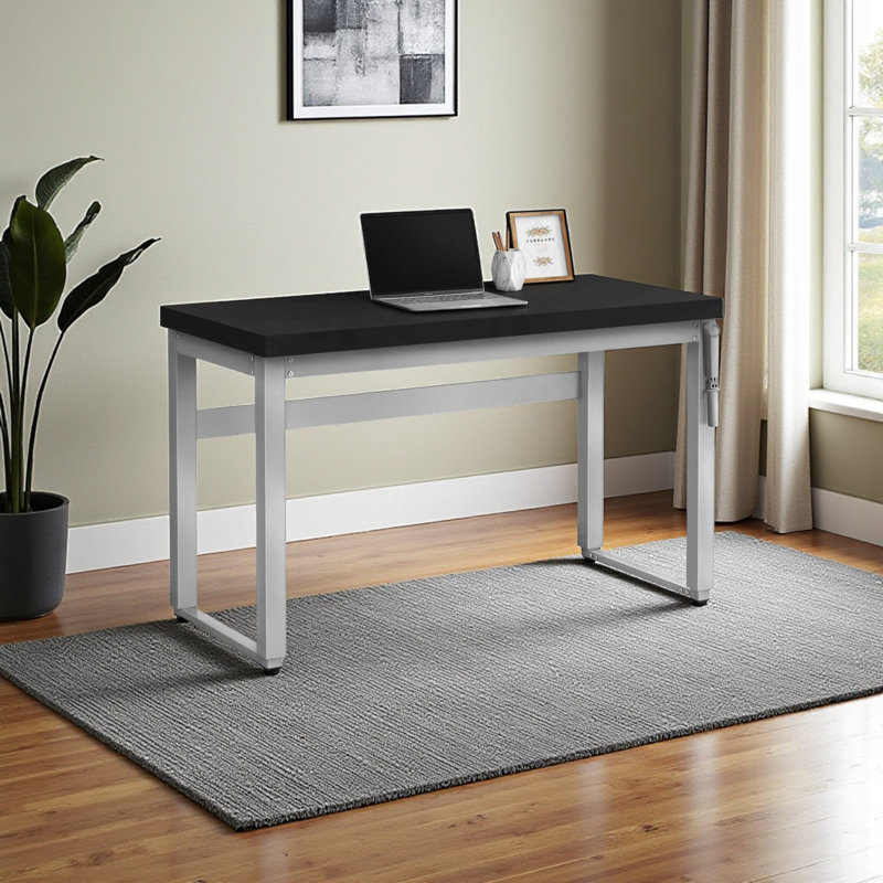 Lovy Black Finish Height Adjustable Computer Desk With Metal Leg, 29.25" H X 46.98" W X 23.56" D