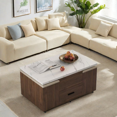Ensemble de tables basses 5 pièces avec 4 tabourets, 1 rangement caché et 2 tiroirs
