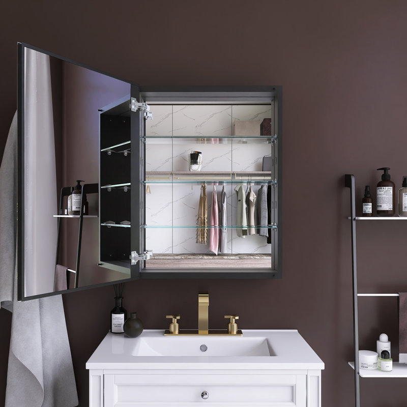 Armoire à pharmacie rectangulaire en alliage d'aluminium noir mat, H 30 po x l 23 po x P 4,625 po