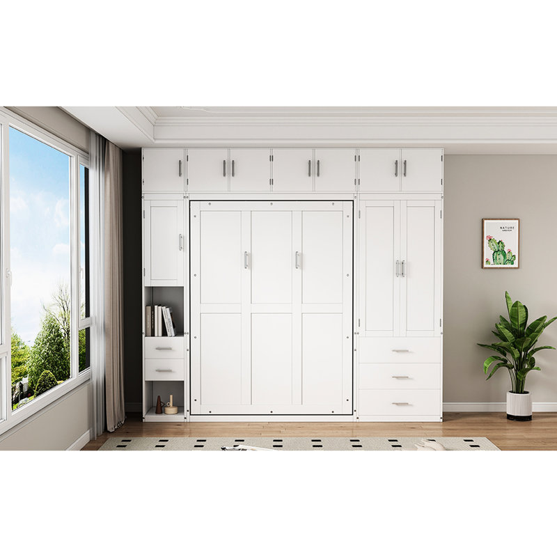 Lit blanc avec rangement - pliable pour les armoires à faible encombrement - solution d'optimisation blanche