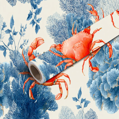 Peel and Stick Wallpaper Contact Paper sea blue crabs corals watercolor hand nautical style Self Adhesive and Removable 24in x 118in(60x300cm)