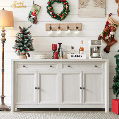 Buffet blanc de 150 cm de large, meuble de rangement avec tiroir, coin café pour cuisine et salon