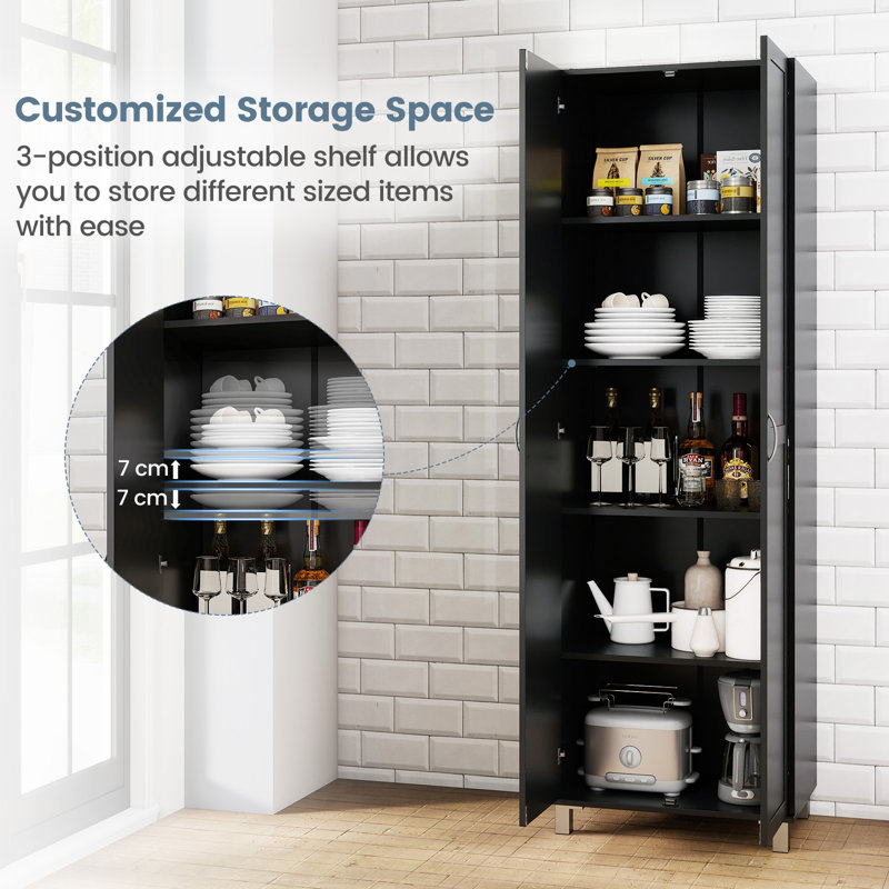 Double Door Tall Storage Cabinet Freestanding Pantry Cabinet-Black, Black