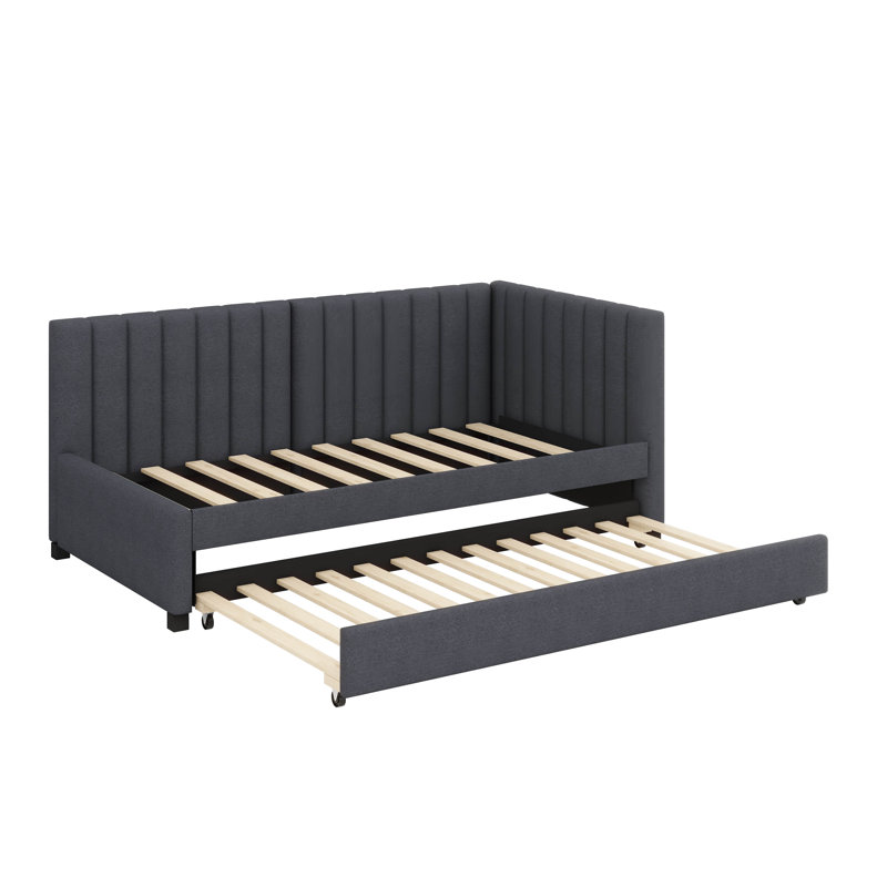 Upholstered Daybed with Trundle Sofa Bed Frame, Gray, Twin