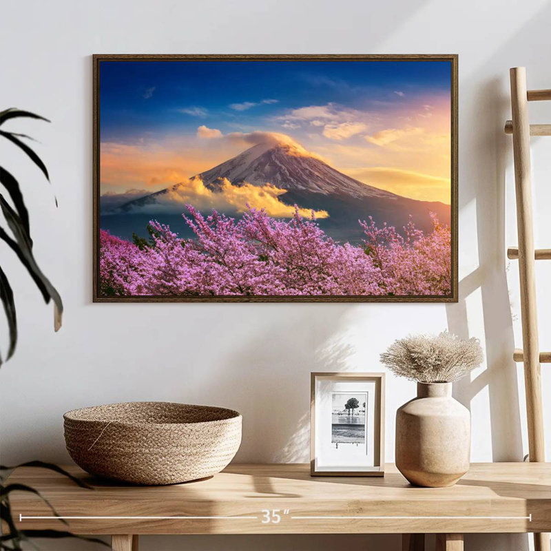 Mont Fuji, 25 po x 17 po, Cadre flottant noyer