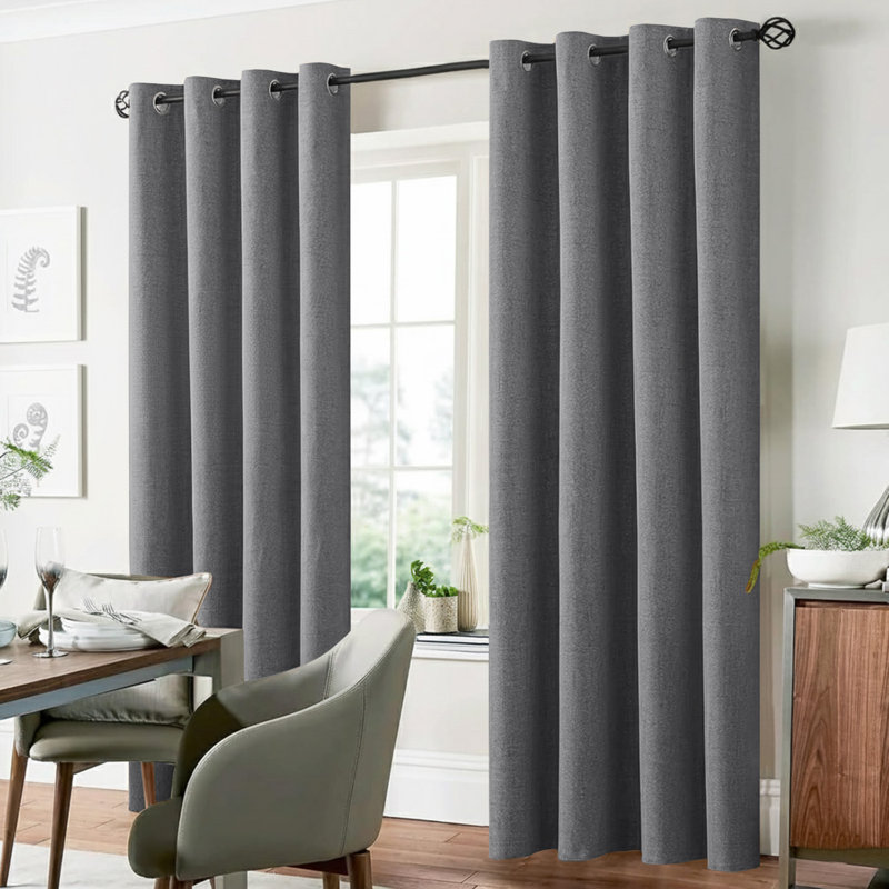 100% Linen Blackout Curtains with Eyelets – Ready Made (Set of 2), 117cm Width x 137cm Drop, Charcoal