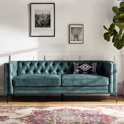 Brinna Upholstered Button-Tufted Sofa with Metal Legs