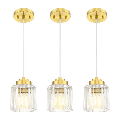 Ensemble de 3 luminaires suspendus industriels 1 lumière avec verre ondulé transparent