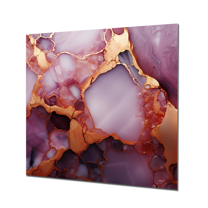 Or et marbre rose Essence III - décoration murale en marbre, H 36 po x l 36 po