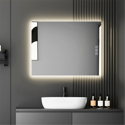 LED Bathroom Mirror Bright Backlight, 5 Mins Defog, Full HD Reflected Wall Mounted Vanity Mirror, 3 Colors Stepless Dimmable, CRI90+, Memory Function, Anti-Fog