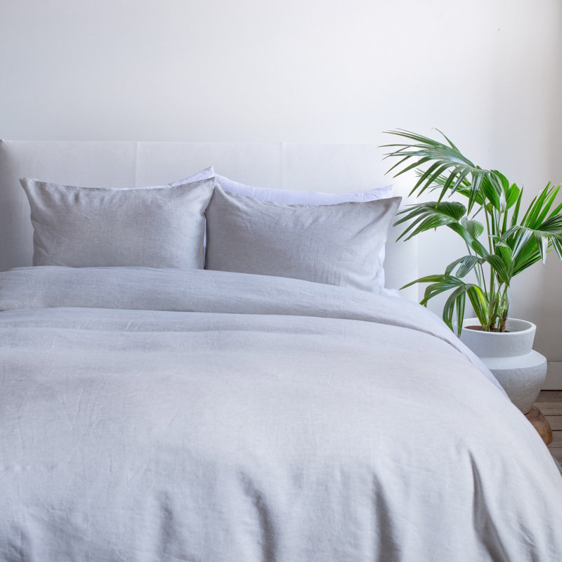 100% French Linen Duvet Cover & Sham Set, Twin Duvet Cover + 1 Standard Pillow Sham, Pebble Heather