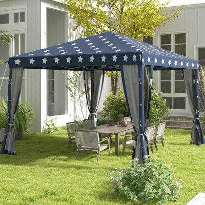 Auvent escamotable 10 'X avec filet, hauteur réglable. Idéal pour l'extérieur, le jardin et le patio. Offre un abat-jour, peut accueillir 10 personnes, peut être bloqué et peut être ajusté en hauteur. Toile d'ombrage pour l'extérieur
