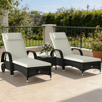 Ensemble de chaises longues d'extérieur 3 pièces