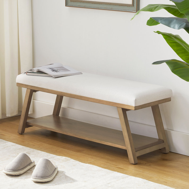 Hahnville 45.3" W Polyester Upholstered Storage Bench, Beige