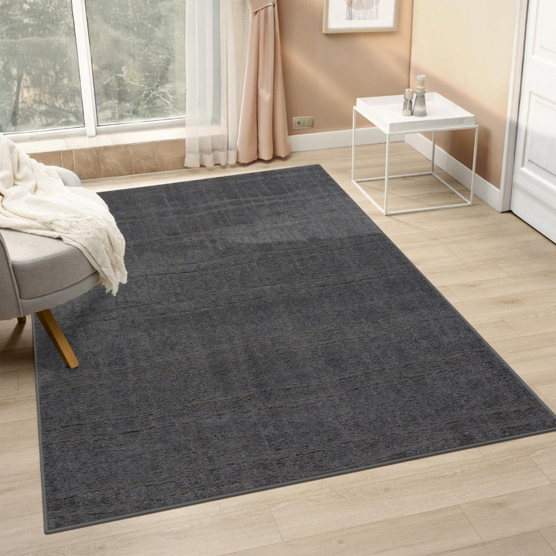 Modern Geometric Lines Area Rug, Charcoal, 8x10