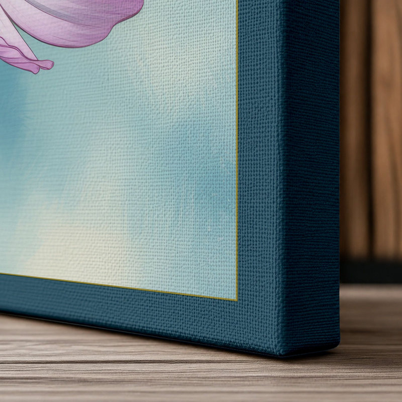 Pink Cosmos Bloom Botanical - Wrapped Canvas, 36x24 - 91.4 x 61.0 cm, Teal Border