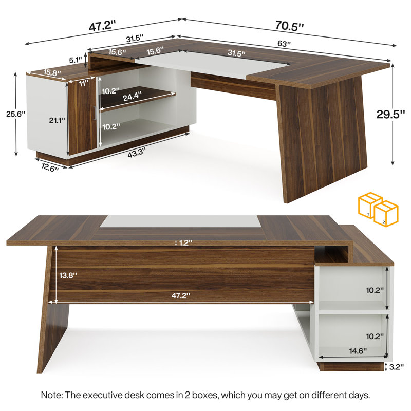 70.5'' L-Shaped Executive Desk with Cabinet