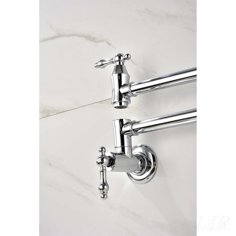 Wall Mount Folding Kitchen Pot Filler Faucet with Swivel Arm and Durable Brass Construction, Chrome