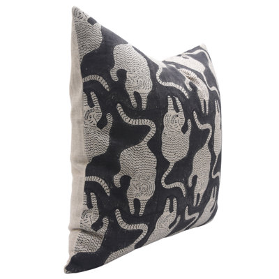 Coussin décoratif en lin épais fait à la main Fab Divine Mushak Block - 14 x 14 po
