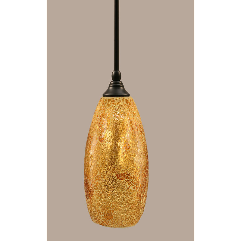 Stem Hung Mini Pendant Shown In Matte Black Finish With Fusion Glass, Black, 13.75" H x 5.5" W