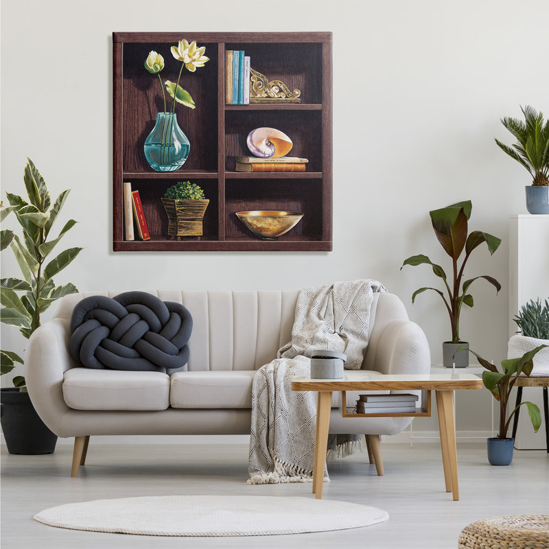 Élégante bibliothèque, nature morte - Impression sur toile, Toile tendue, H 36 po x l 36 po x 1,5 po