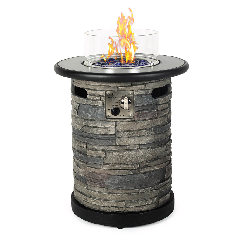 22" Round Black Propane Fire Pit Table with Porcelain Top
