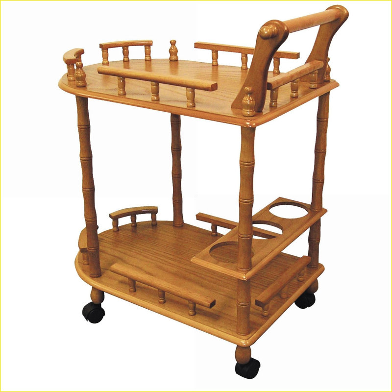Table à vin de 29 po de hauteur à 2 niveaux de style chariot de cuisine avec roues verrouillables | Finition chêne | Bois et amp; Bois composite