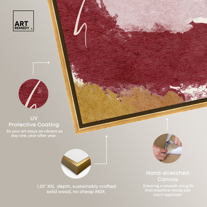 Gold Framed Burgundy and Cork Abstract Canvas Print