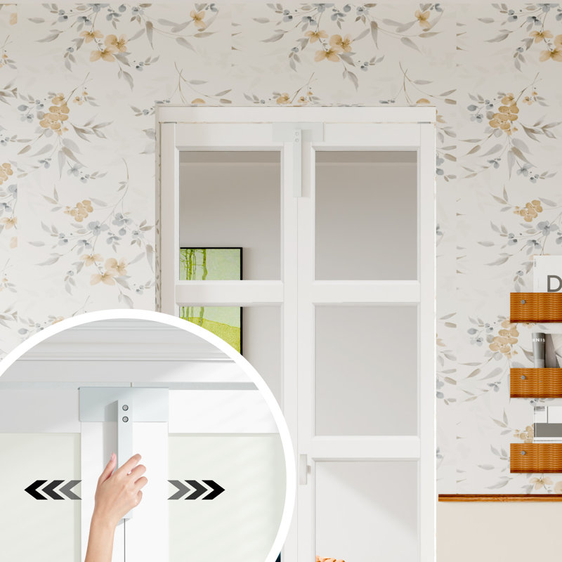 Bi-Fold Doors: 4-Lite Mirrored White Folding Doors, Manufactured Wood, With Lock, Handle & Hardware Kit, 30" x 80"