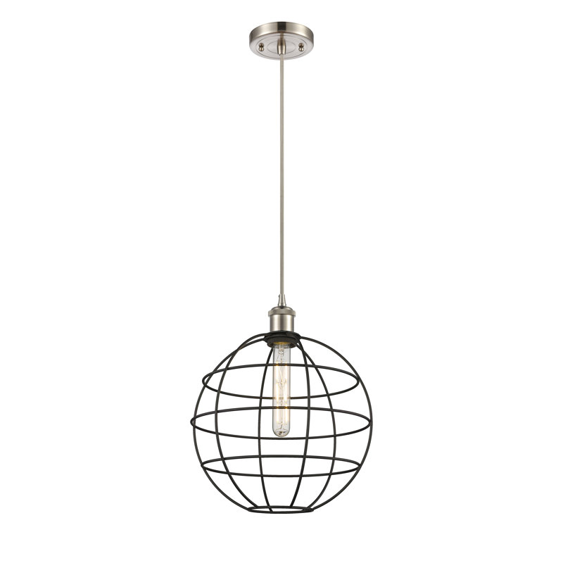 Luminaire suspendu à tige 1 lumière 16 po Ballston Lake Placid, H 134,5 po x l 12 po x P 12 po, Nickel satiné