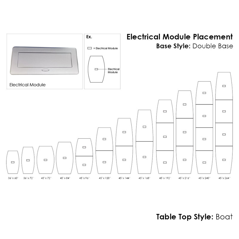 Table de conférence en forme de bateau avec base en métal double | Unité électrique, Cyprès noir, Argent argent
