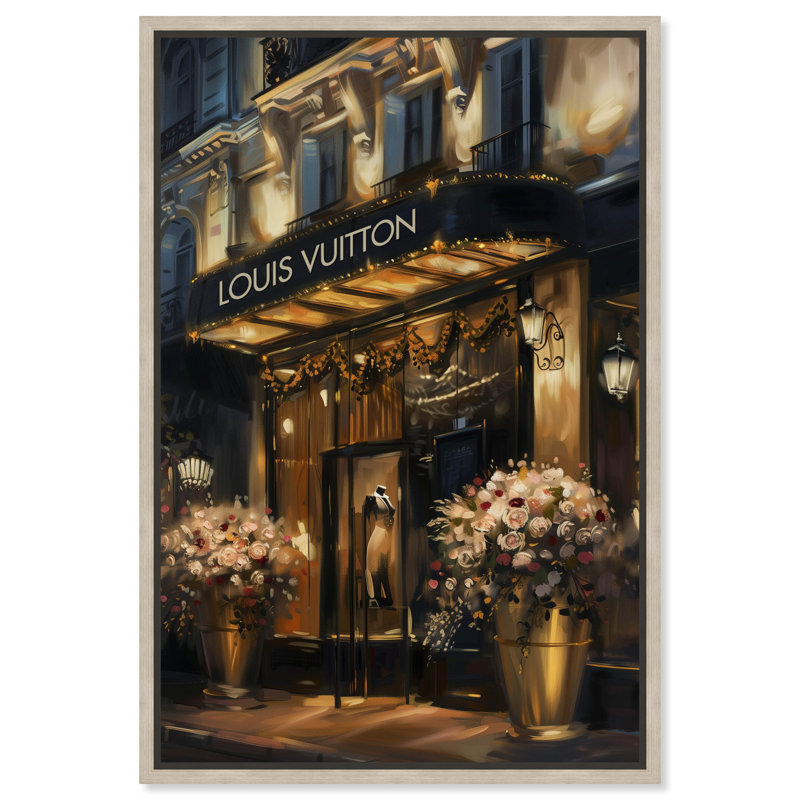 Elegant Night Storefront Canvas Fashion and Glam by Art Remedy, 37" H x 25" W, Framed Print without Mat, Gold