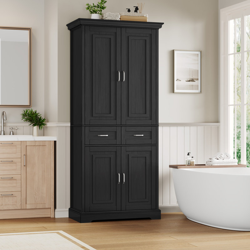 Meuble de salle de bain autoportant de 67 pouces avec 2 tiroirs, Noir