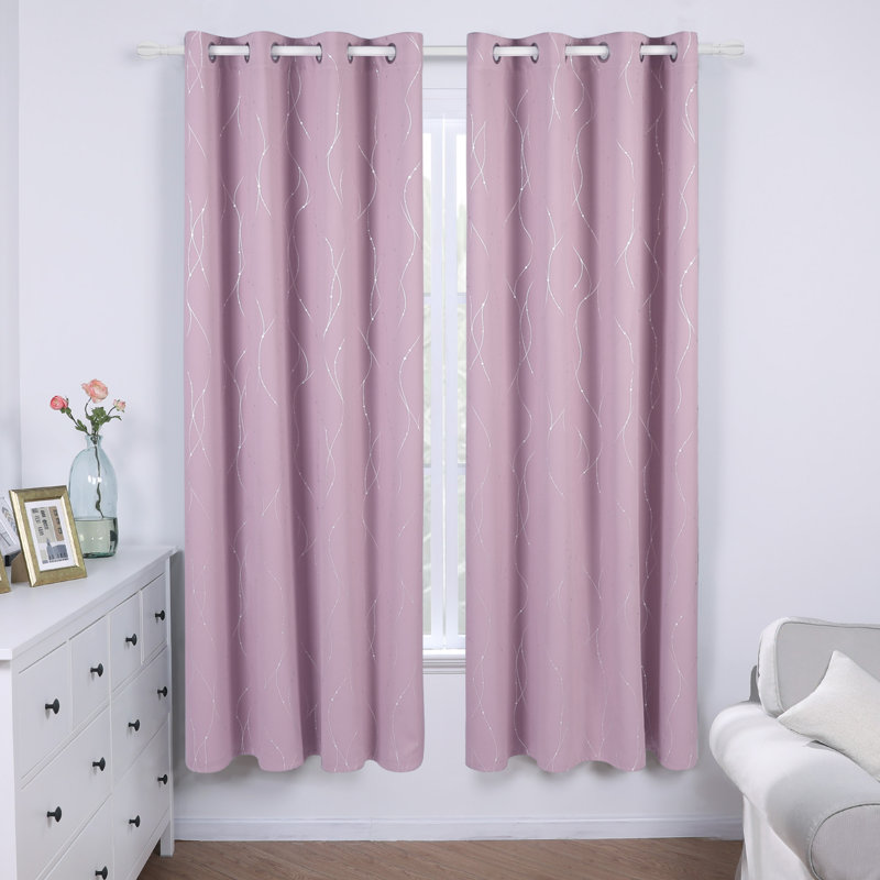 Senath Dotted Line Foil Printed Room Darkening Thermal Curtains, Pink Lavender, 132cm W x 214cm D