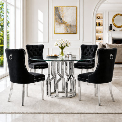 Ensemble de table de salle à manger 47,2 "pour 4, 5 pièces, table de salle à manger ronde en verre trempé transparent de 0,31" pour cuisine, salle à manger, appartement