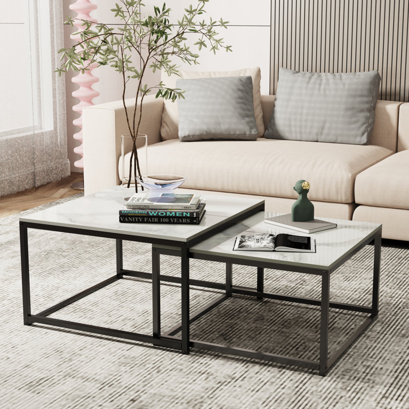 Stone Top Nesting Coffee Table, White