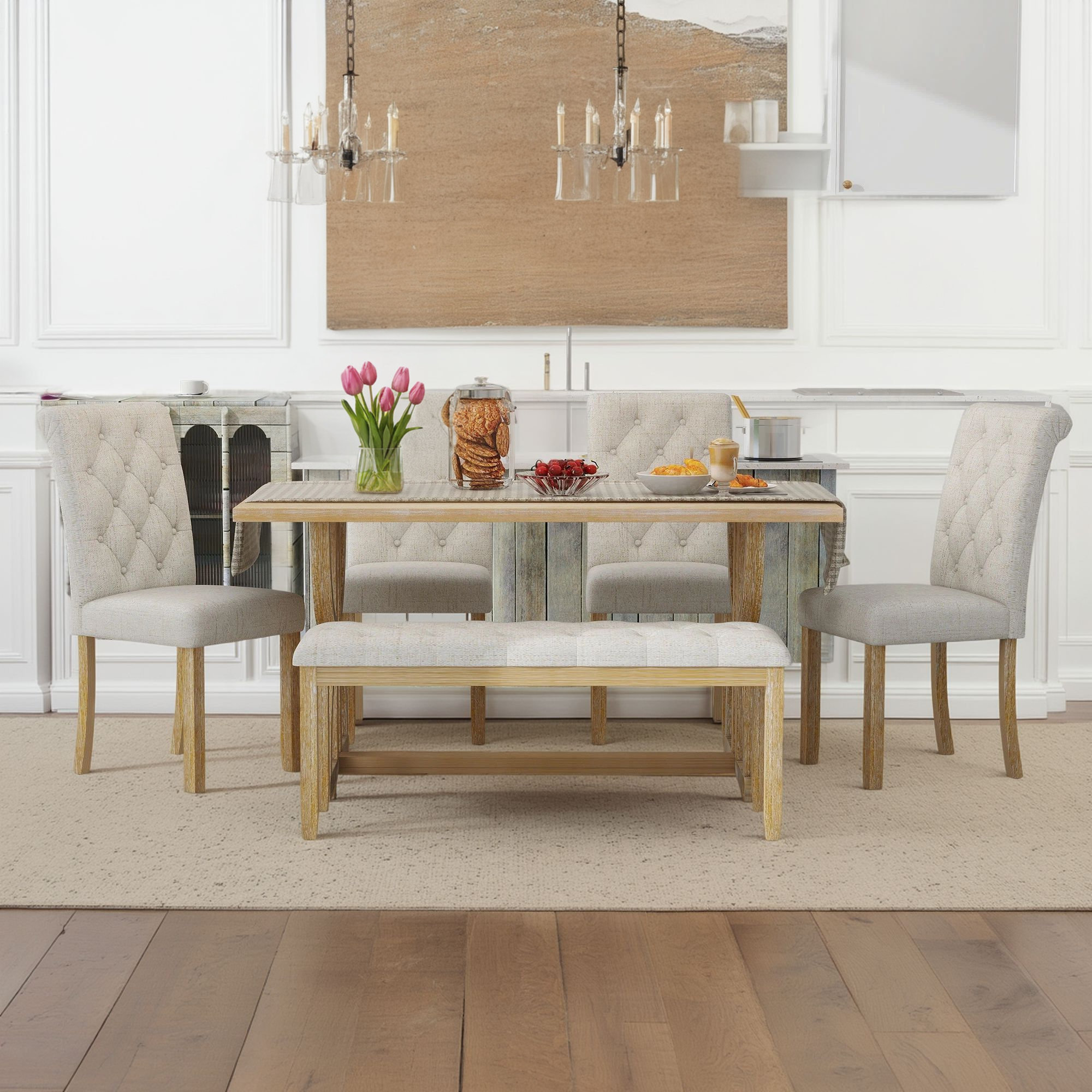 Lark Manor™ 6-piece Vintage Rectangular Dining Table Set, Including A ...