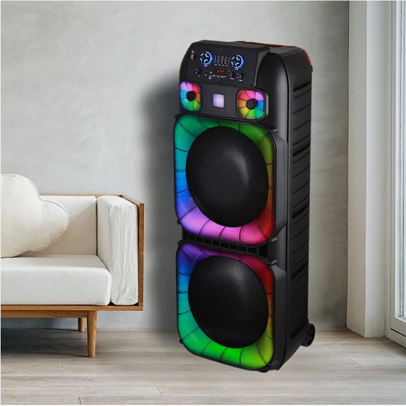 Haut-parleur rechargeable Bluetooth 15 000 W avec double caisson de basses 15 po et 2 micros pour télécommande karaoké