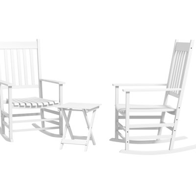 Outdoor Rocking Chair Of 2 With Side Table In White, Patio Wooden Chairs Enrapturing & High Back, Supports 352 Lbs, Ideal For Garden, Deck, Balcony 2pcs White. Nice Back. For Use Balcony, Porch. Up