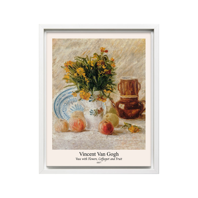 Van Gogh - vase avec fleurs, Canvas, White Framed, 16"H x 20"W