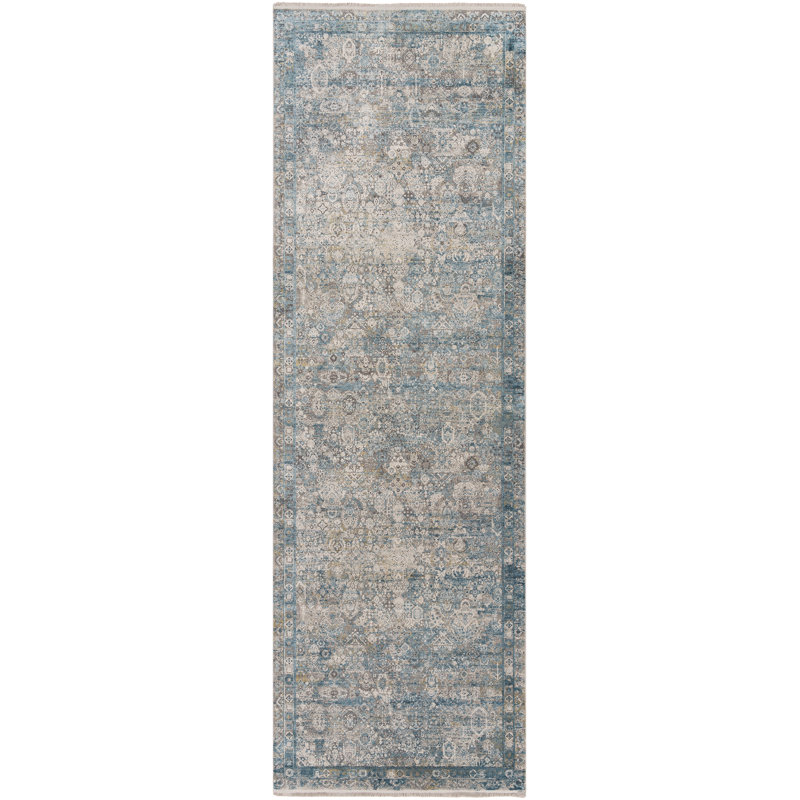 Tapis oriental gris / bleu sarcelle, Tapis de couloir 3 pi x 8 pi
