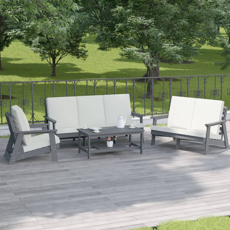 HIPS Outdoor Sofa With Cushion, White Cushion/Gray Frame