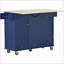 Îlot de cuisine avec abattant, plateau en bois massif | Roulettes verrouillables, rangement | Bleu marine, panneau de fibres à densité moyenne | 52,7 po-1515968911