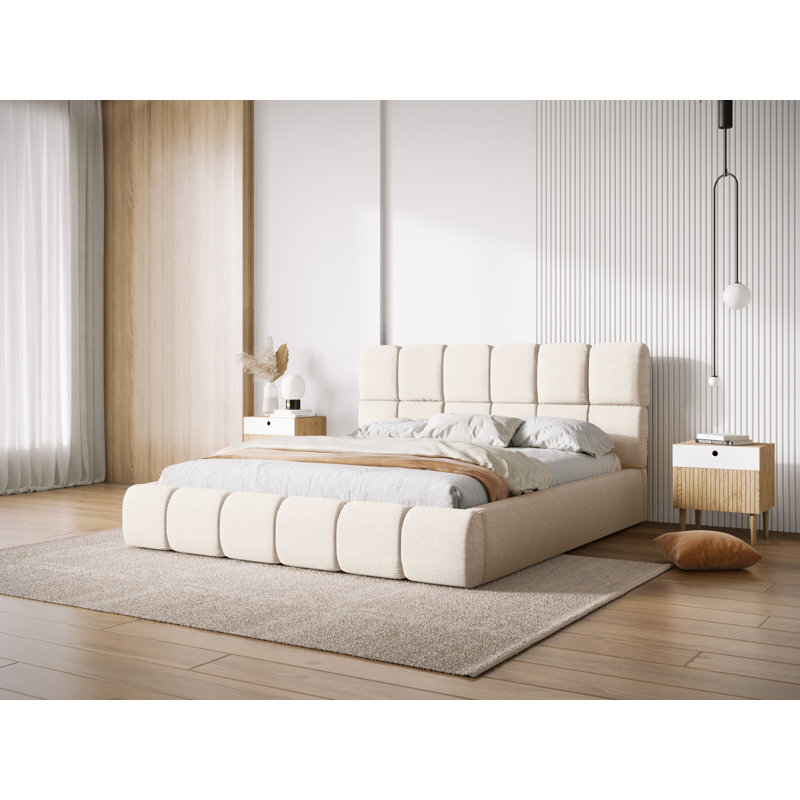 Nehimiah Upholstered Bed, White, European Kingsize (160 x 200 cm)
