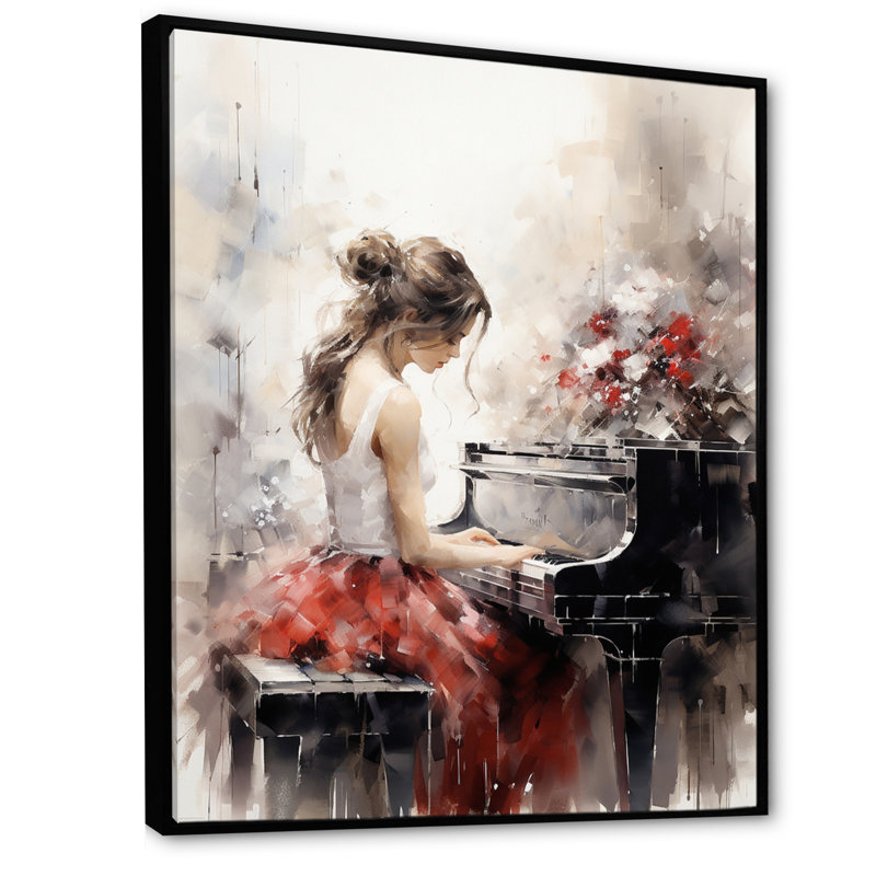 Aristarkh Beige Red Music Piano Harmony II, H 32 po x l 24 po x P 1 po, Cadre flottant noir