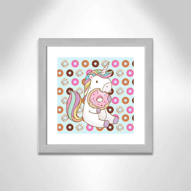 Adhésif décoratif beigne licorne, H 16 po x l 16 po x P 0,6 po, Encadré plat argent