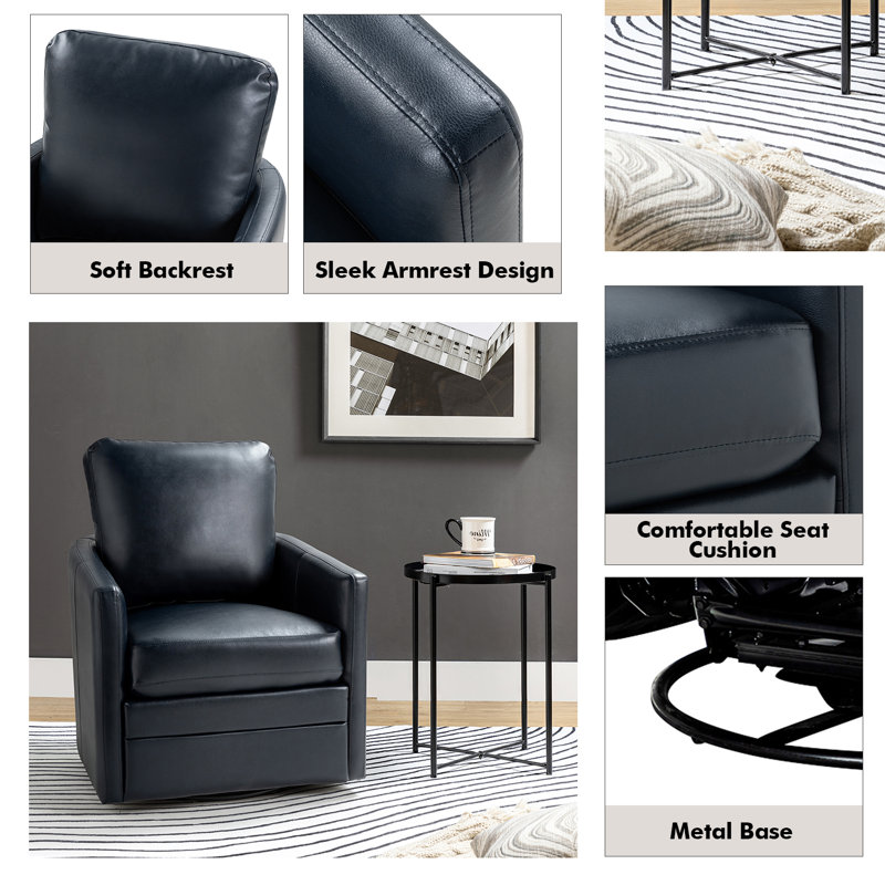 Fauteuil demi-tonneau pivotant de 27,8 po Amany, Bleu marine