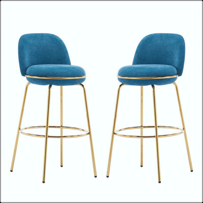 Metal Upholstered Barstool - Gold Finish Frame with Beige Fabric